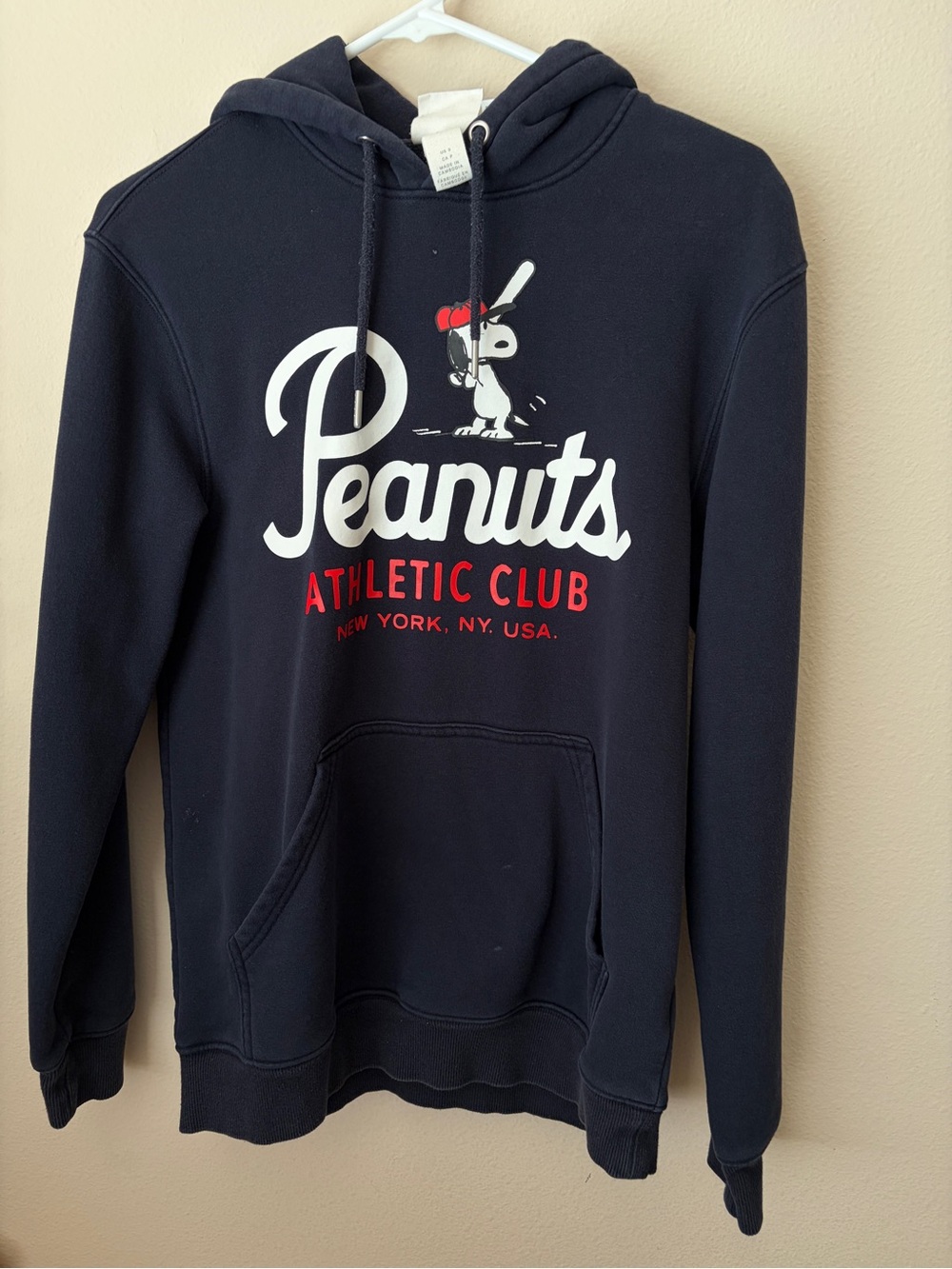 Peanuts Navy Hoodie with Red & White Athletic Graphic